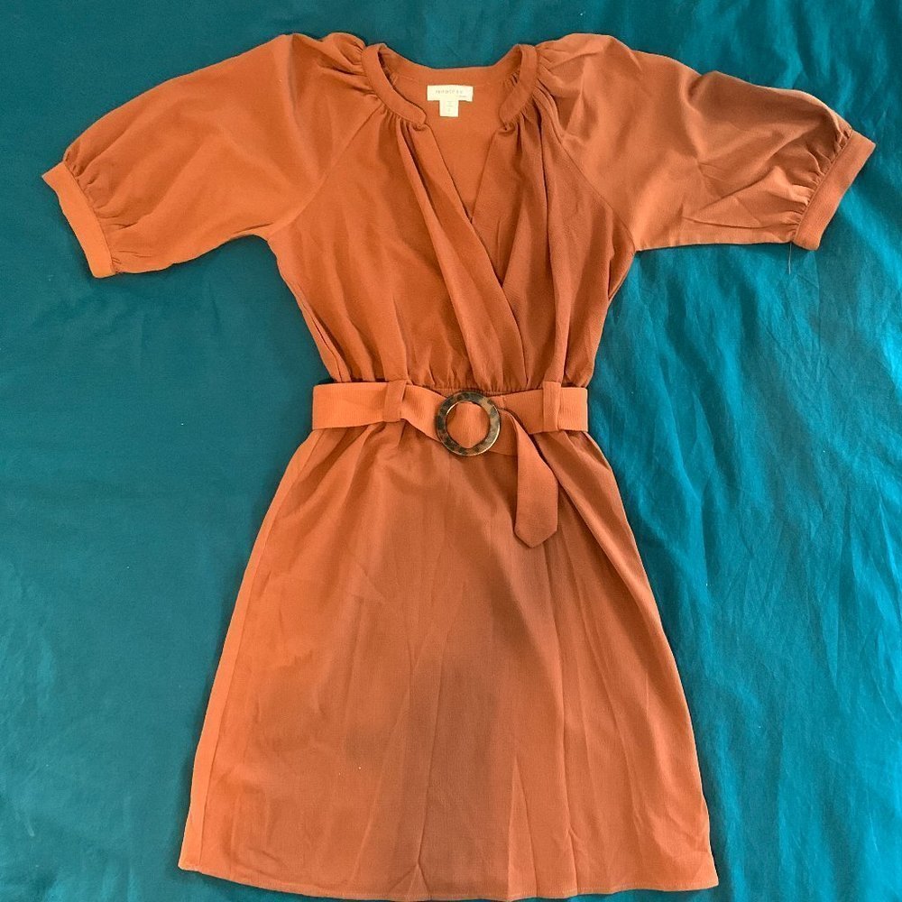 Monteau Rust Faux Wrap Dress- S